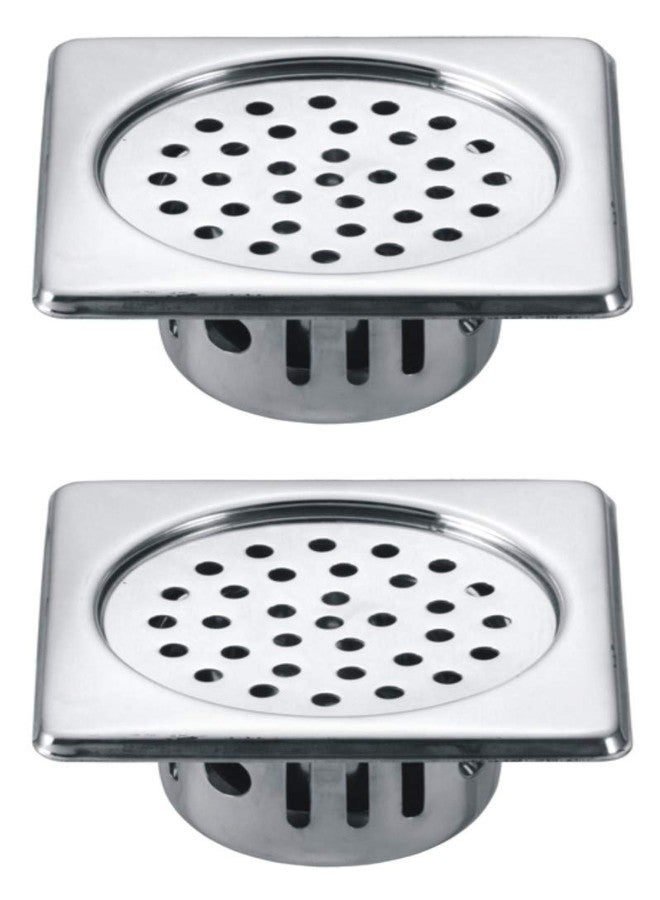 DRIZZLE Anti Cockroach Trap 5x5 Inch Square Stainless Steel with Chrome Finish - (Pack of 2 Pieces)
